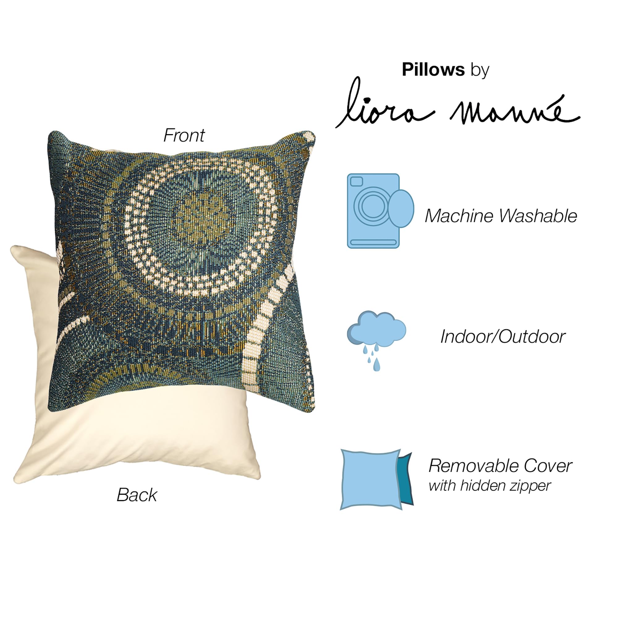 Liora Manne Marina Indoor/Outdoor Power Loomed Easy Care Pillows, 18 X 18-Inch, Circles Azure