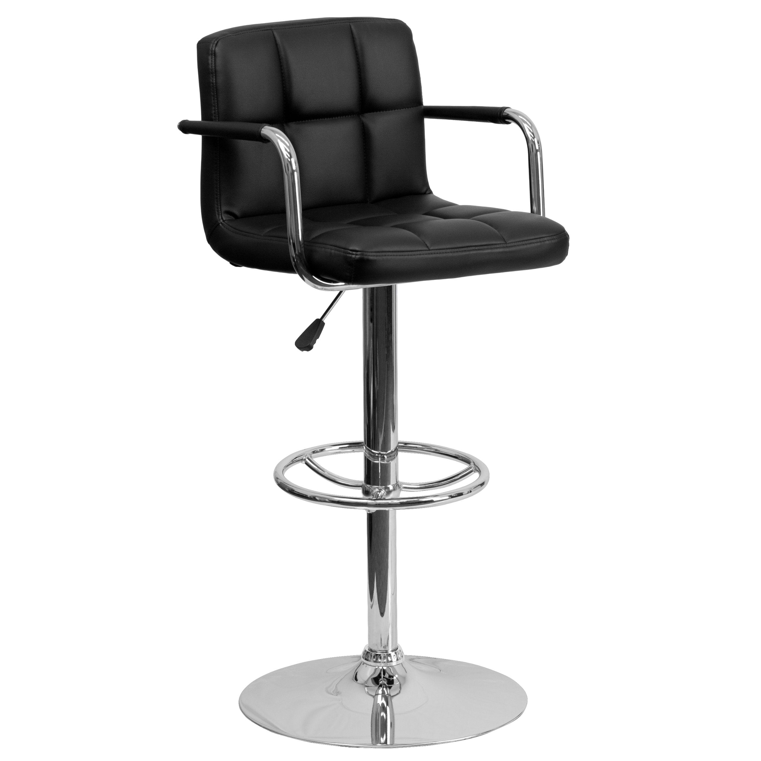Flash Furniture Contemporary Black Quilted Vinyl Adjustable Height Barstool with Arms and Chrome Base