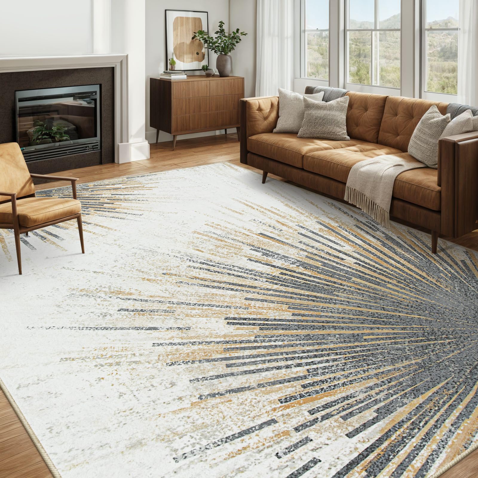 Lahome Modern 10x14 Area Rugs, Washable Ultra-Thin Large Rug for Living Room, Non Slip Throw Rug for Dining Room, Abstract Print