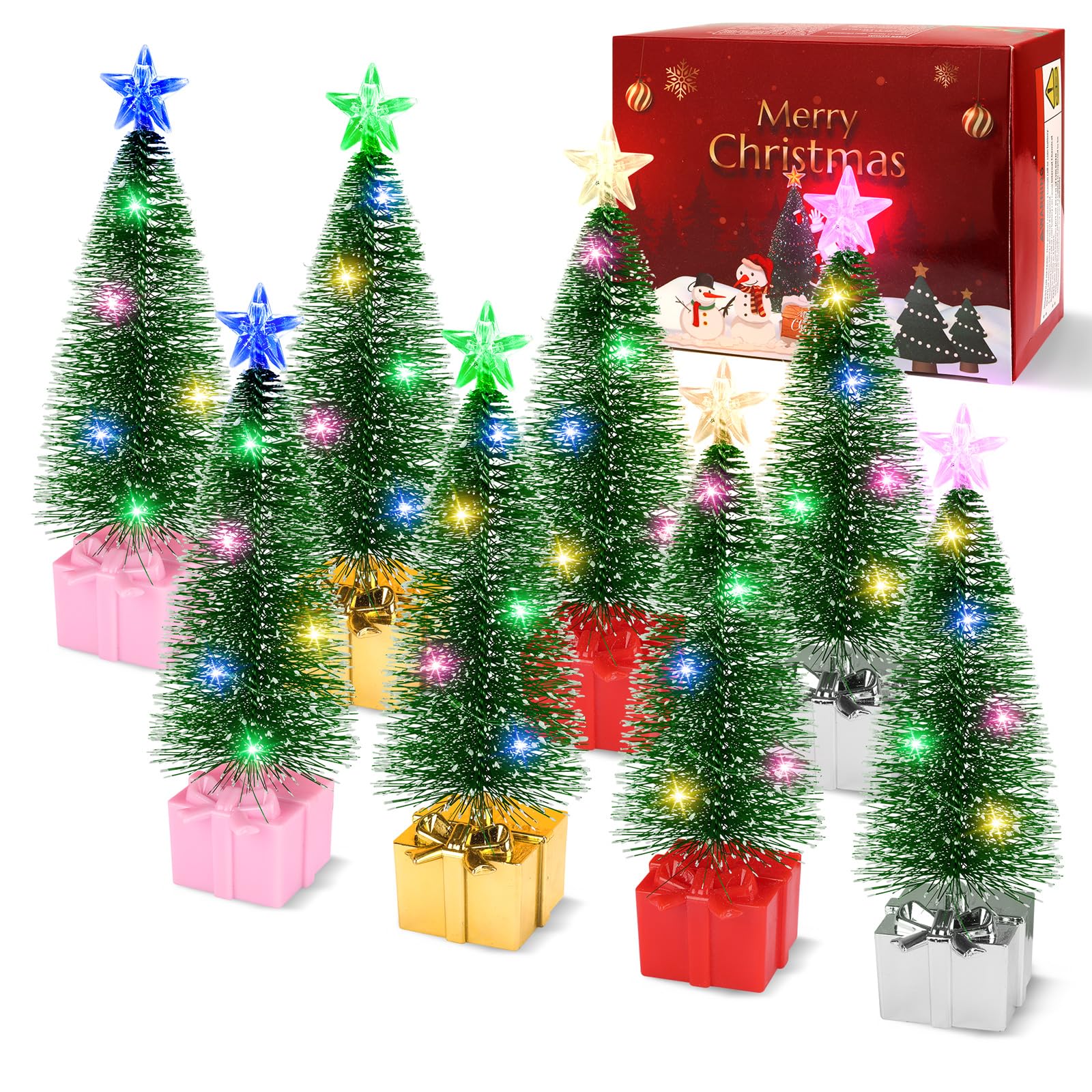 Mini Christmas Tree with Lights, 8 Pack Tabletop Christmas Tree with Lights for Christmas Decorations Indoor Xmas Holiday Party,