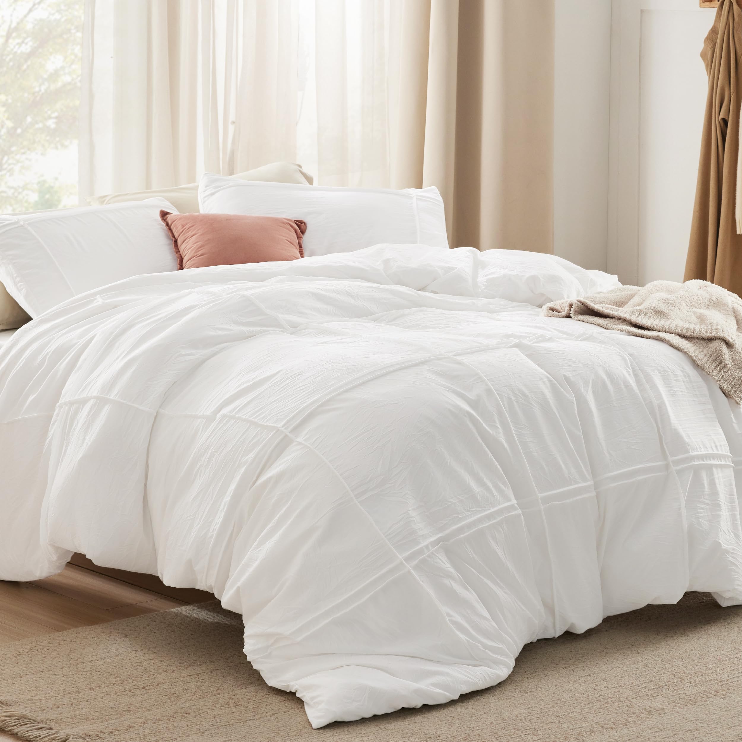 Bedsure Grid Tufted Duvet Cover King Size - Shabby Chic Duvet Cover, 3Pcs King Size Boho Bedding, Includes 1 All-Season Duvet Cover & 2 Pillowcases (White, King, 104'X90')