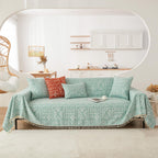 Handontime Farmhouse Couch Cover Tassel Light Green Sofa Covers For Dogs Boho Décor Geometric Aztec Couch Cushion Cover Sofa Protector Cover Sectional Couch Covers For 3 Cushion Couch, 71' X134'