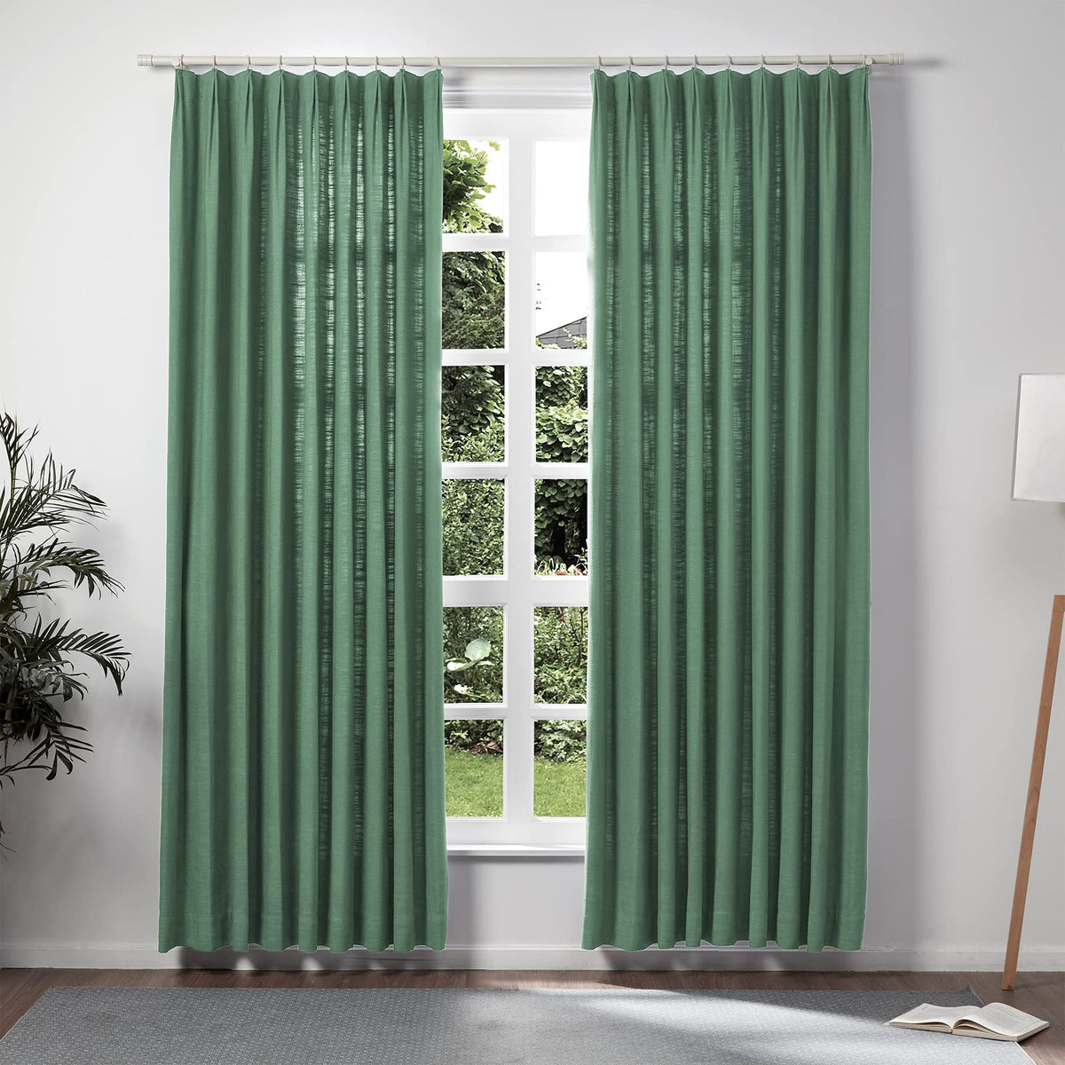 Twopages Double Layer Lined Curtain Peacock Linen Blend Light Filtering Pinch Pleat Curtain For Kitchen, Room Darkening Window T