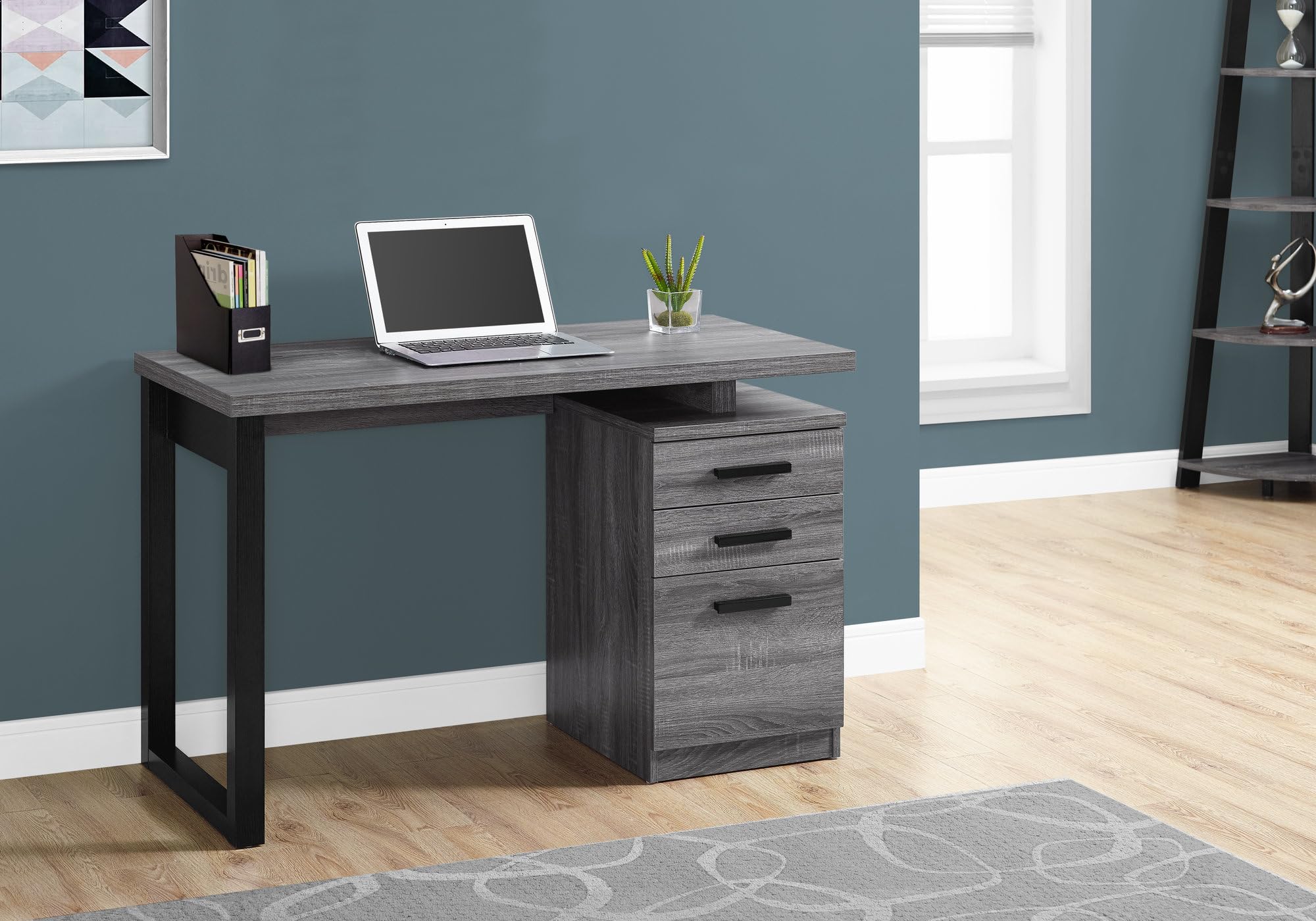 Monarch Specialties Laptop Table With Drawers For Home & Office-Contemporary Style Computer Desk, 48&quot; L, Grey-Black Metal Leg