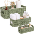 Domensi 3 Set Wicker Paper Rope Storage Baskets for Organizing,Green