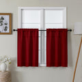 Lecloud Bessie Red Kitchen Curtains 30 Inch Length 2 Pcs, Christmas Faux Linen Textured Short Curtain, Light Filtering Breathabl