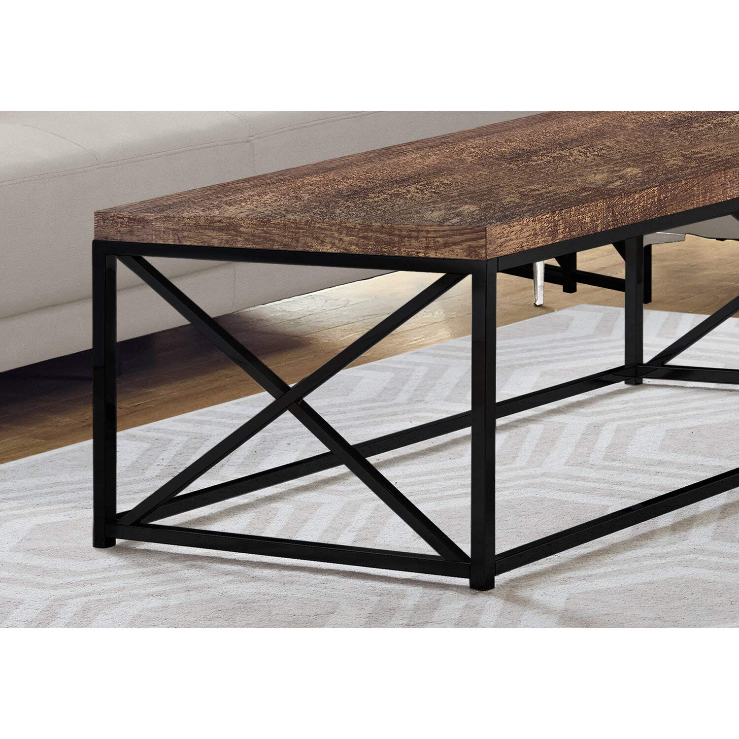 Monarch Specialties Modern Coffee Table for Living Room Center Table with Metal Frame, 44 Inch L, Taupe Reclaimed Wood-Look / Black