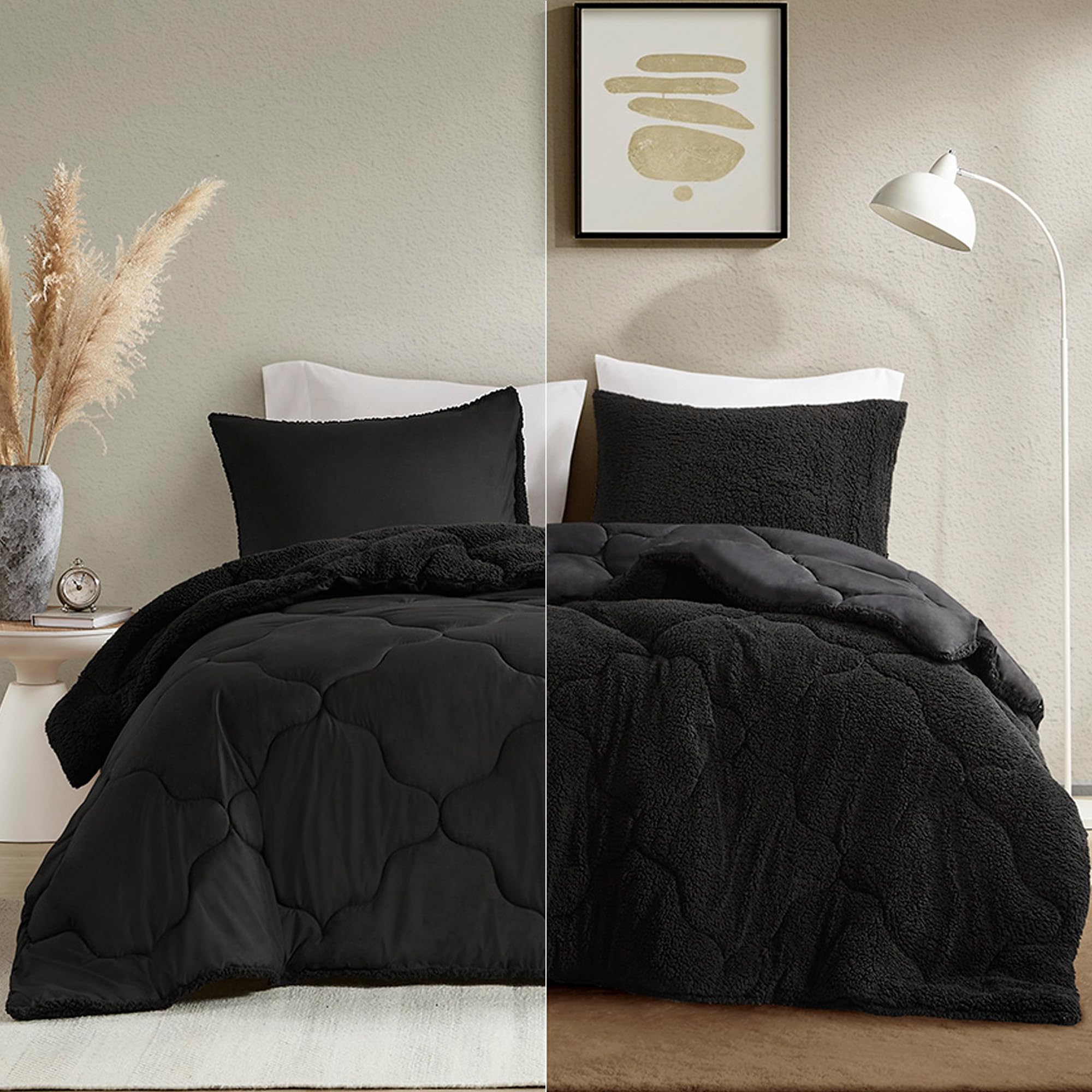 Comfort Spaces King Comforter Set, Chic Reversible Quatrefoil Quilting, Sherpa Comforters King, All Seasons, Lightweight Microfi