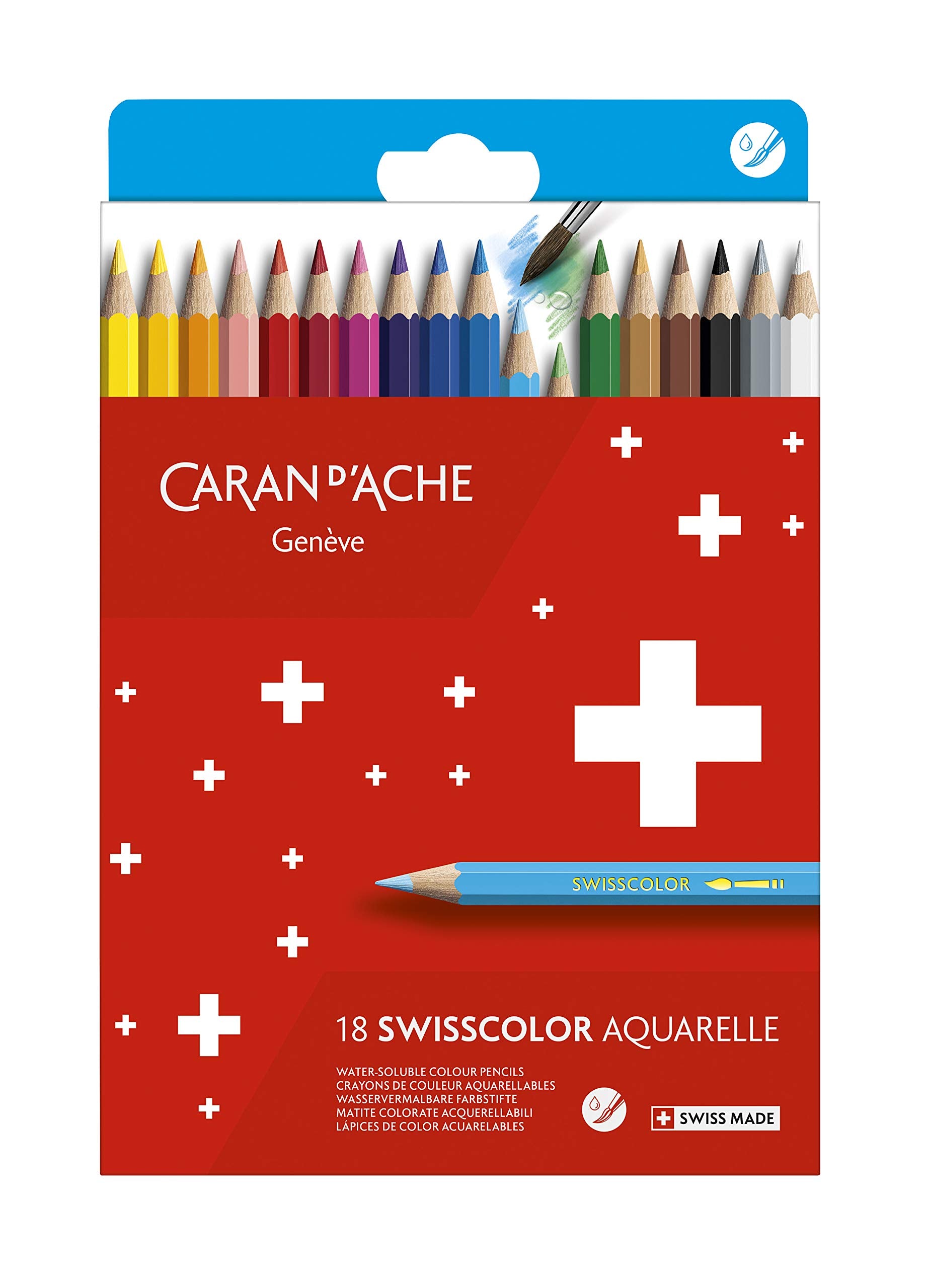 Caran D'Ache 1285.818 Swisscolor 18 Water-Soluble Colouring Pencils In Box