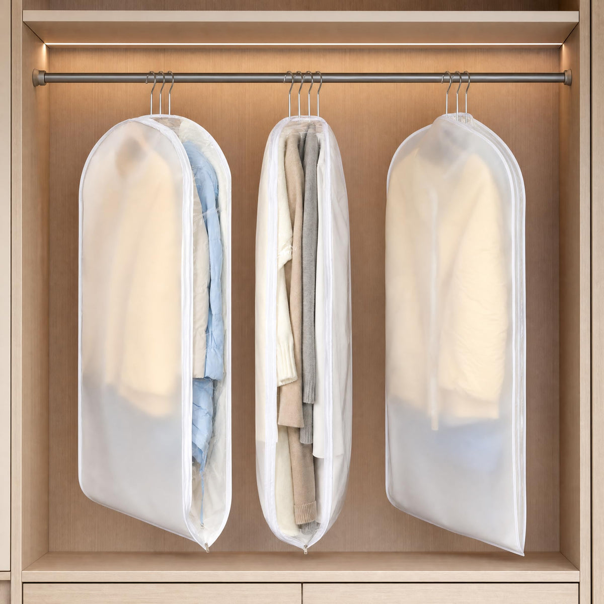Civori Space Saving Garment Bags for Hanging Clothes, Clear Sides, 3 Pack