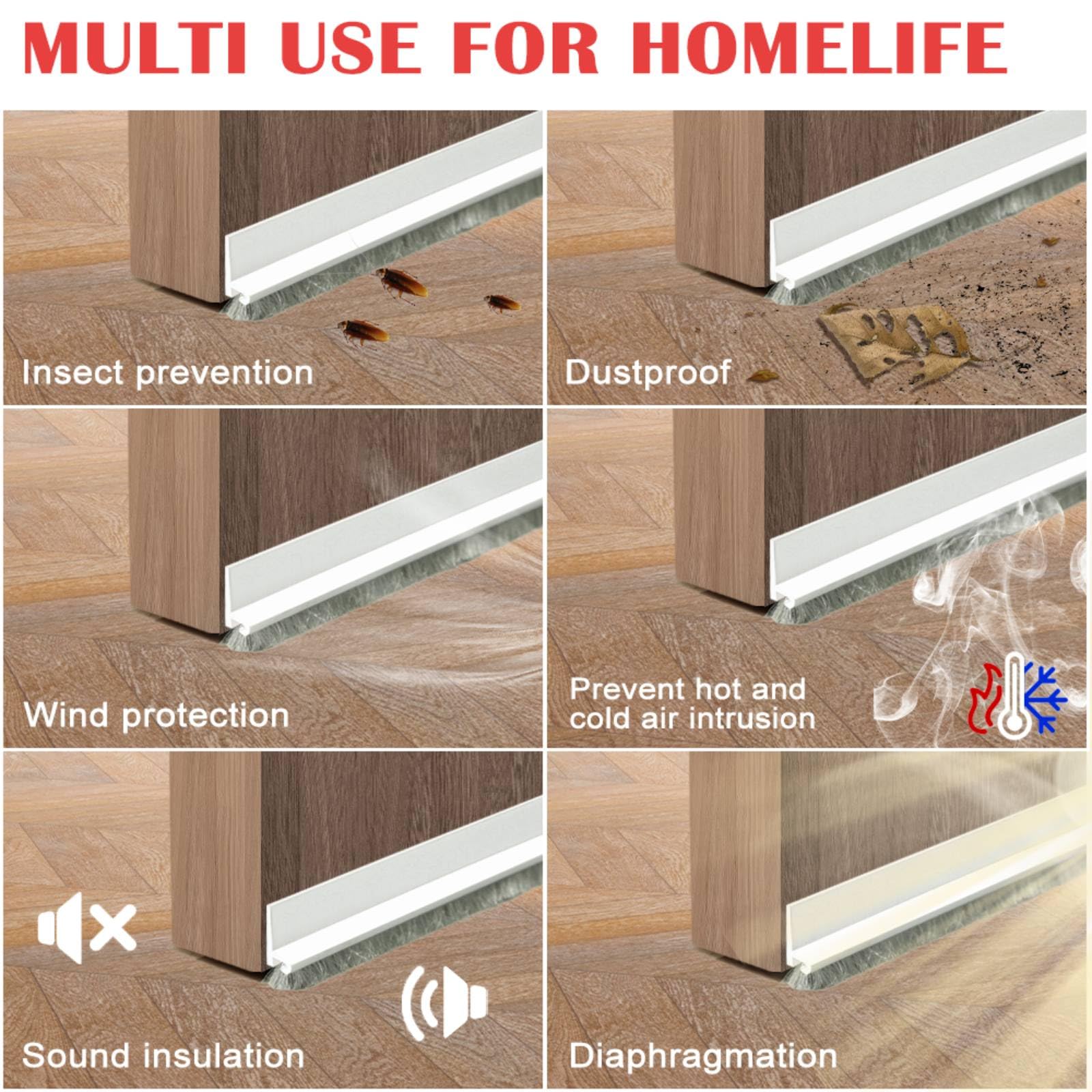 Door Sweep For Bottom Of Door, 39.2'' L Integrated Design With Brush, Self Adhesive Under Door Draft Stopper For Bottom Of Door,