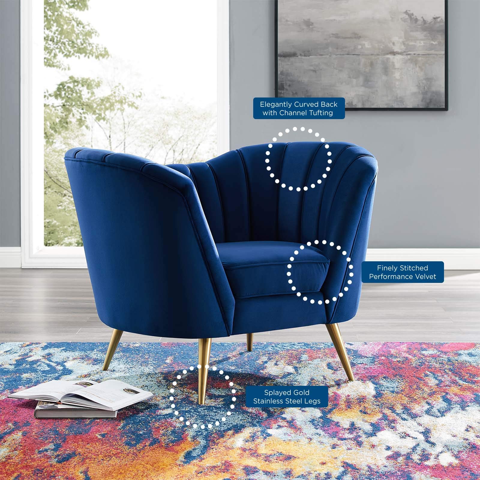 Modway Opportunity Channel Tufted Performance Velvet Accent Armchair In Navy