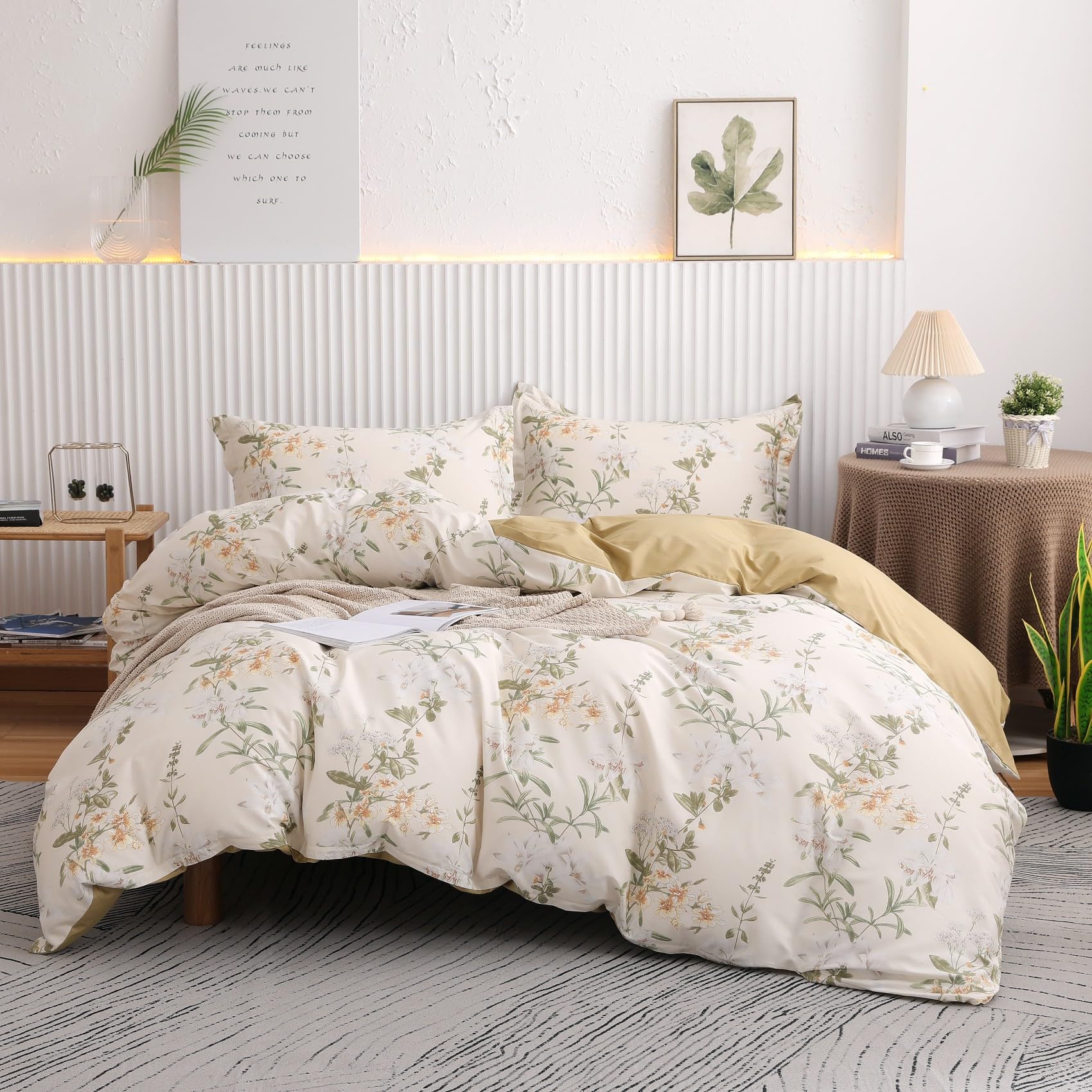 Oaite Duvet Cover Set Queen Size Floral Pattern 600 Thread Count Ultra Soft 100% Long Staple Cotton Duvet Cover Sets 3-Pc, Breat