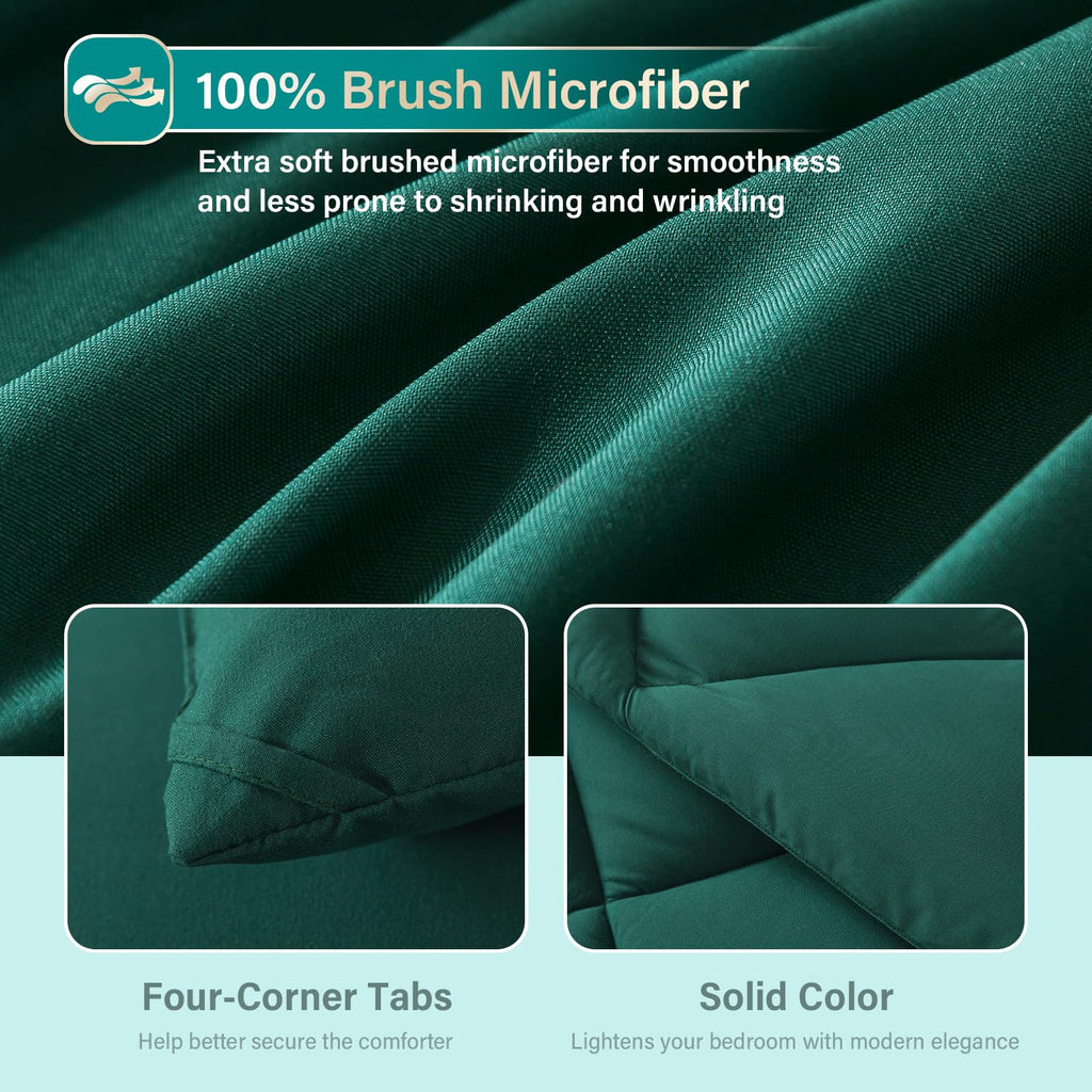 Cosybay Bed In A Bag King Comforter Sets 7Pcs All Season Solid Down Alternative Bedding Sets Dark Green With Comforter, Pillow S