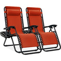 Best Choice Products Set of 2 Adjustable Steel Mesh Zero Gravity Lounge Chair Recliners w/Pillows and Cup Holder Trays - Burnt O