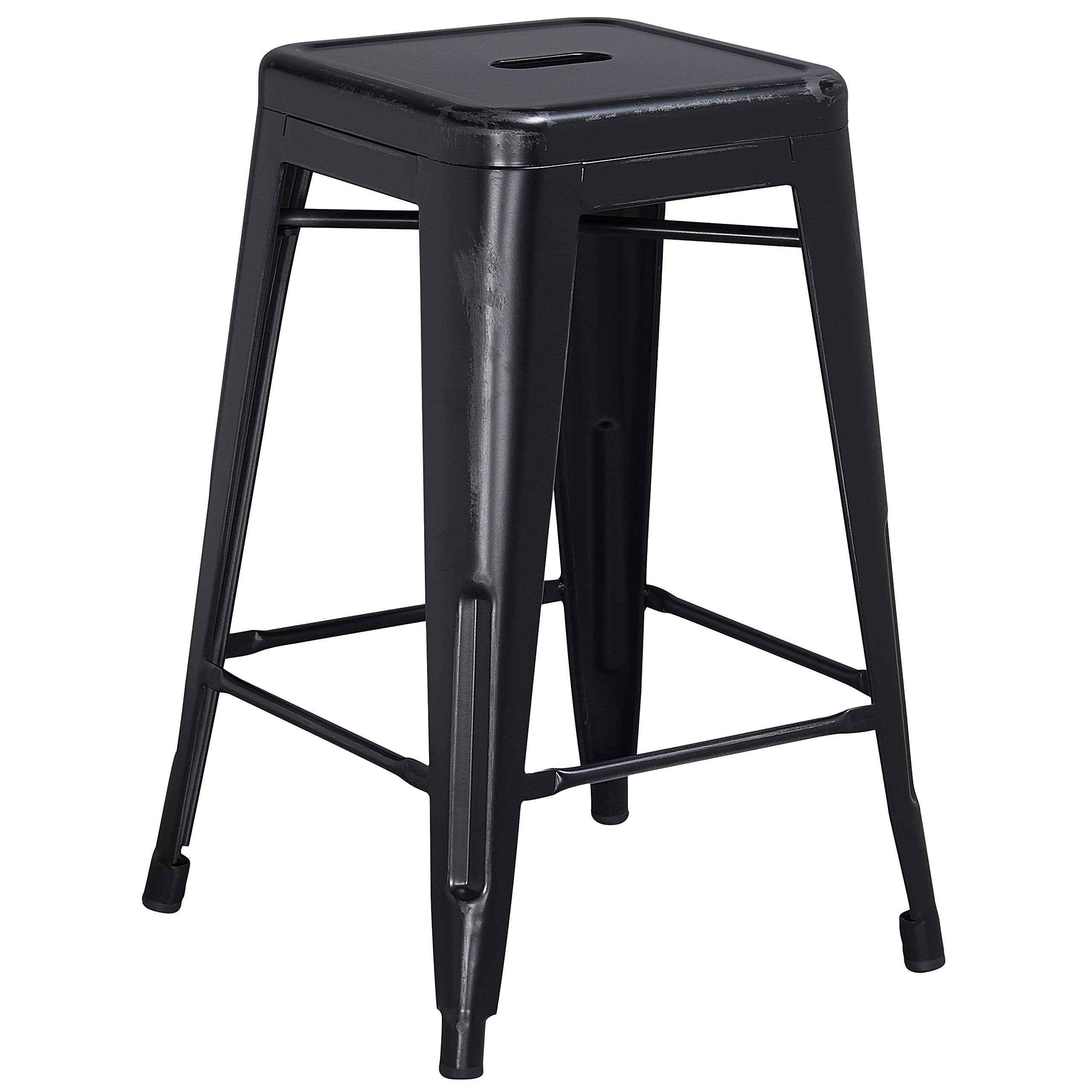 Flash Furniture Commercial Grade 24' High Backless Distressed Black Metal Indoor-Outdoor Counter Height Stool