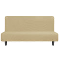Easy-Going Stretch Futon Slipcover Armless Futon Bed Cover Furniture Protector Without Armrests With Elastic Bottom For Kids, Soft Jacquard Fabric Small Checks (Large, Beige)