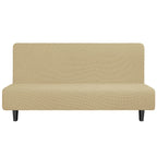 Easy-Going Stretch Futon Slipcover Armless Futon Bed Cover Furniture Protector Without Armrests With Elastic Bottom For Kids, Soft Jacquard Fabric Small Checks (Large, Beige)