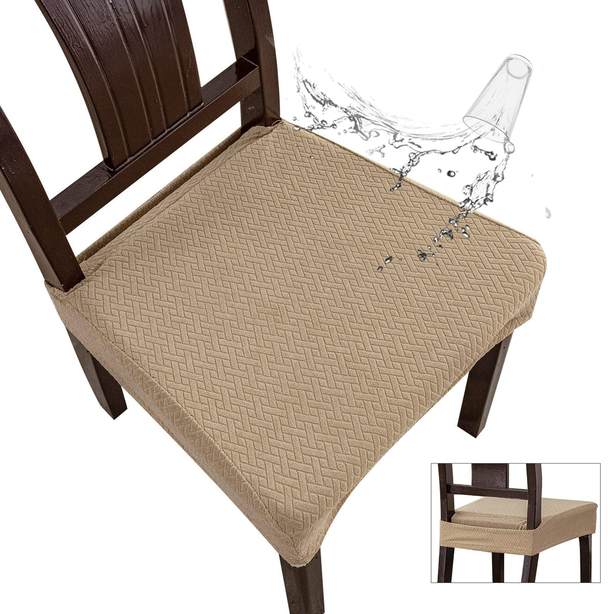 Genina Waterproof Seat Covers for Dining Room Chair Covers Waterproof Dining Chair Covers (2 PCS-Rear-Covered, Khaki)