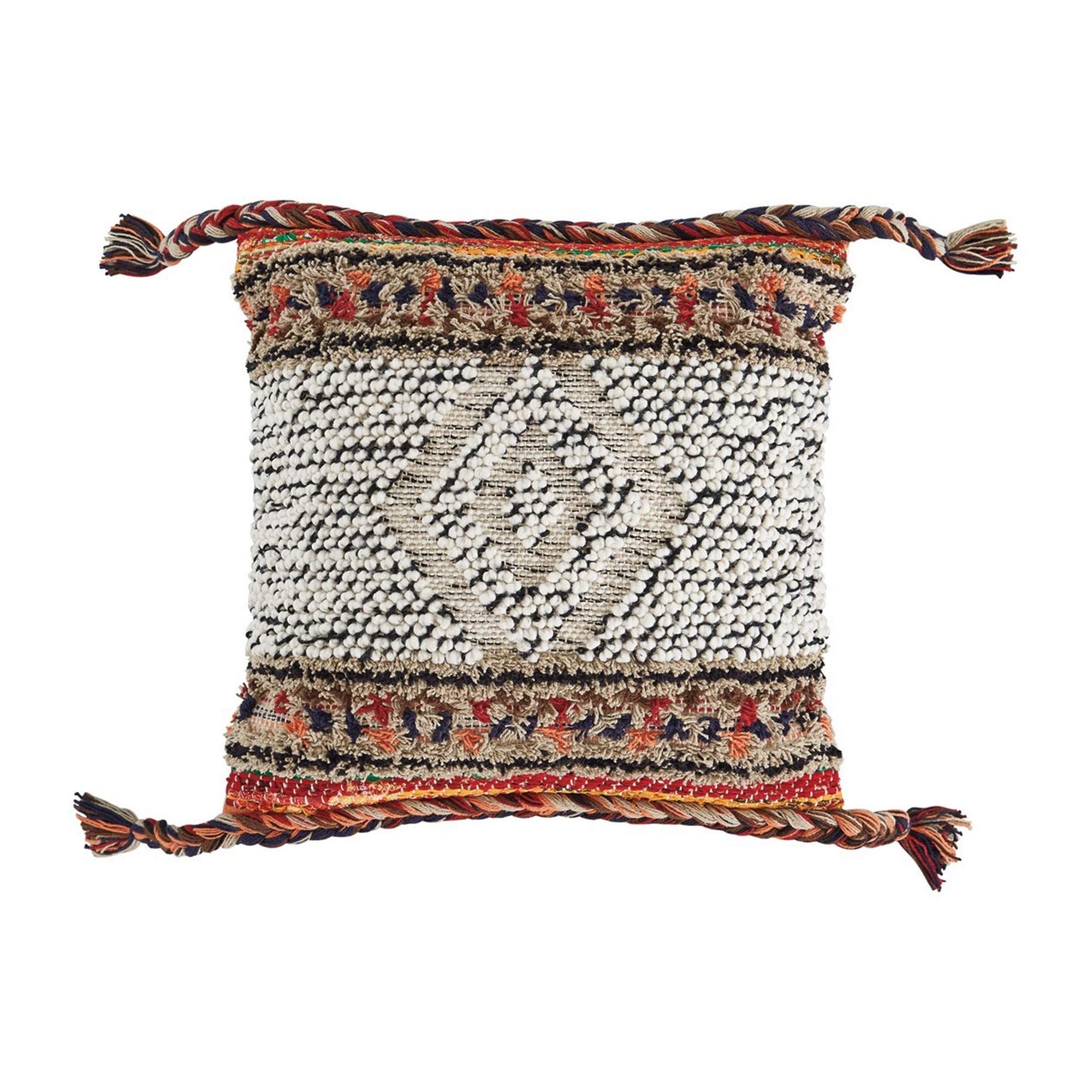 Benjara 18 x 18 Cotton Accent Pillow with Braided Details, Set of 4, Multicolor