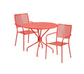 Flash Furniture Commercial Grade 35.25 Round Black Indoor-Outdoor Steel Patio Table Set with 2 Square Back Chairs
