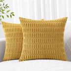 Decoruhome Mustard Yellow Decorative Throw Pillow Covers 16X16 Set Of 2, Soft Corduroy Striped Square Pillow Covers For Couch Living Room Bed Sofa