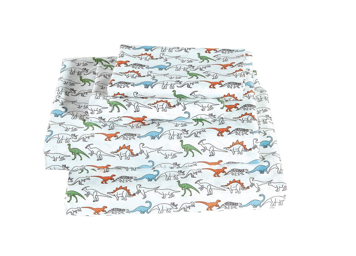 Fancy Linen Dinosaurs White Blue Orange Green Back Sheet Set For Boys/Teens/Girls New (Full)
