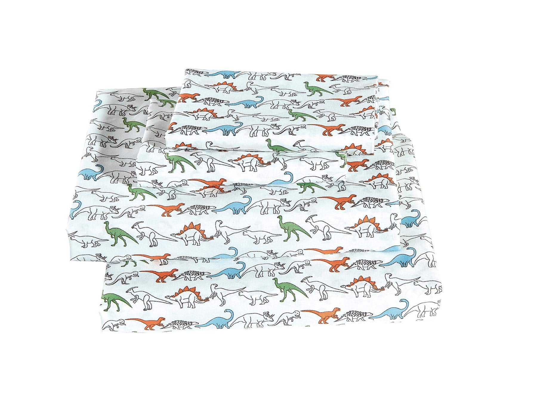Fancy Linen Dinosaurs White Blue Orange Green Back Sheet Set For Boys/Teens/Girls New (Full)