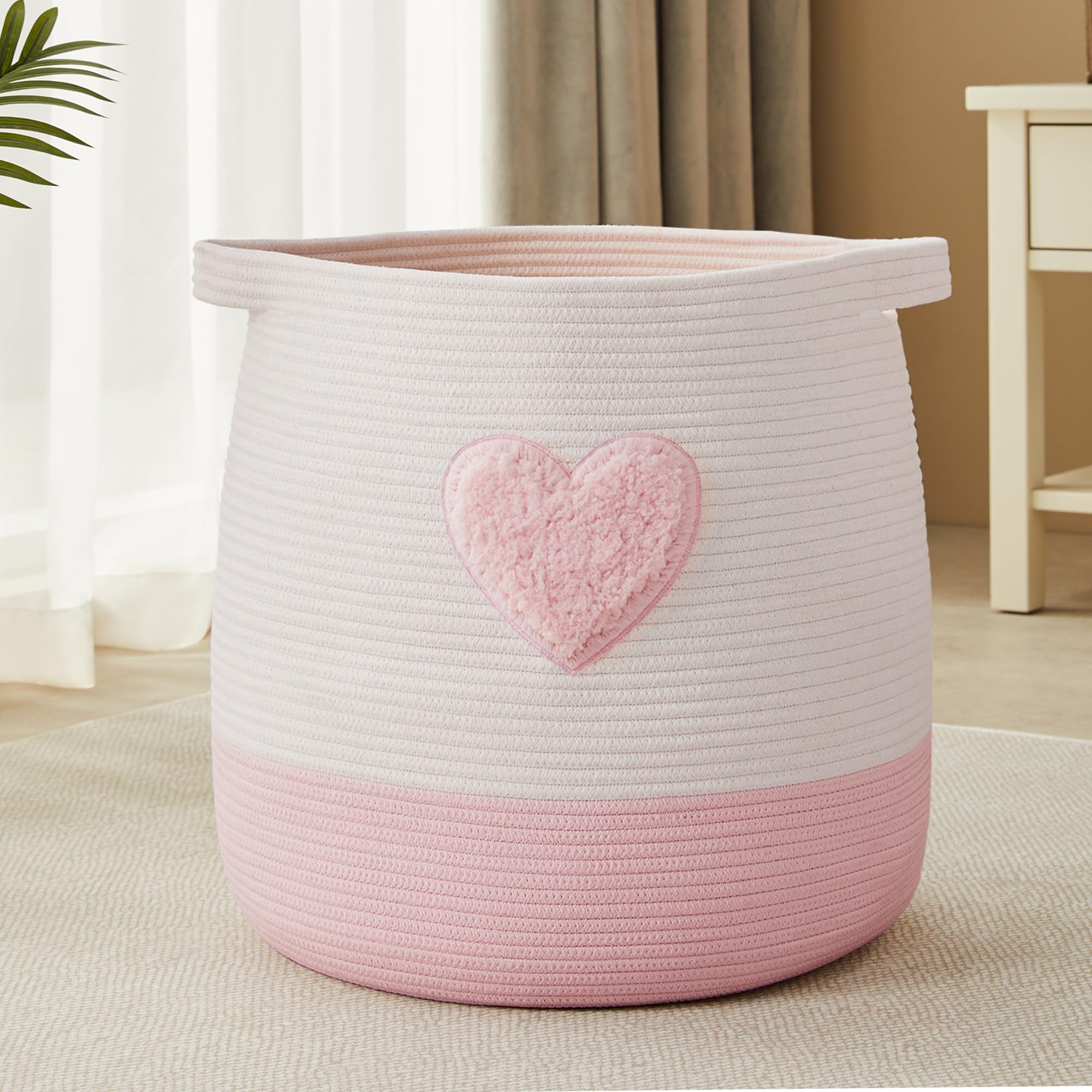MOJOSCEND 65L Pink Laundry Basket Hamper for Kids Girls Blanket Basket Blush Pink Baby Nursery Hamper for Girls Room Bedroom Lar