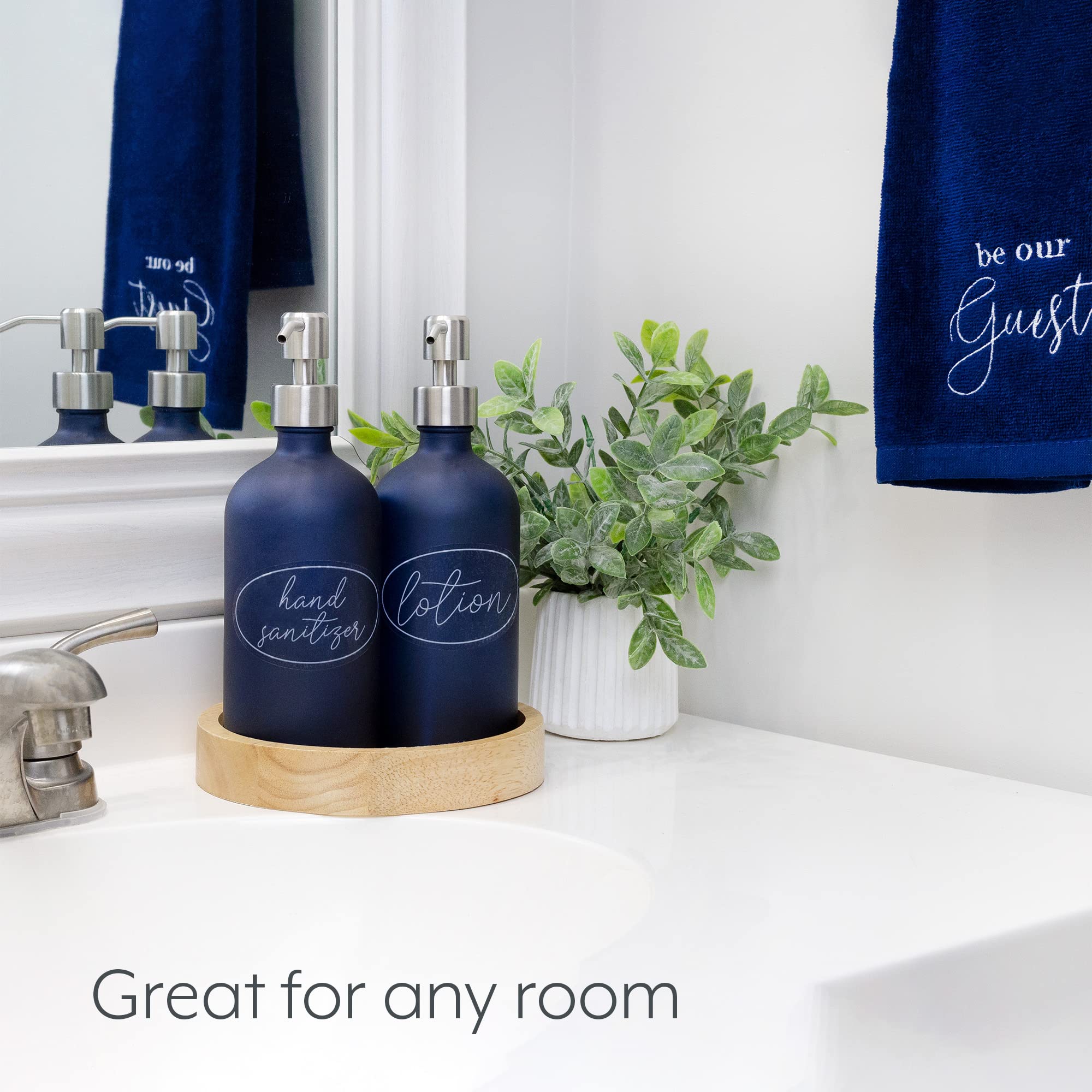 Cornucopia 16Oz Glass Pump Bottles (Set Of 2, Blue W/Silver; Soap Dispenser Pump Bottles With Brushed Metal Pump Tops