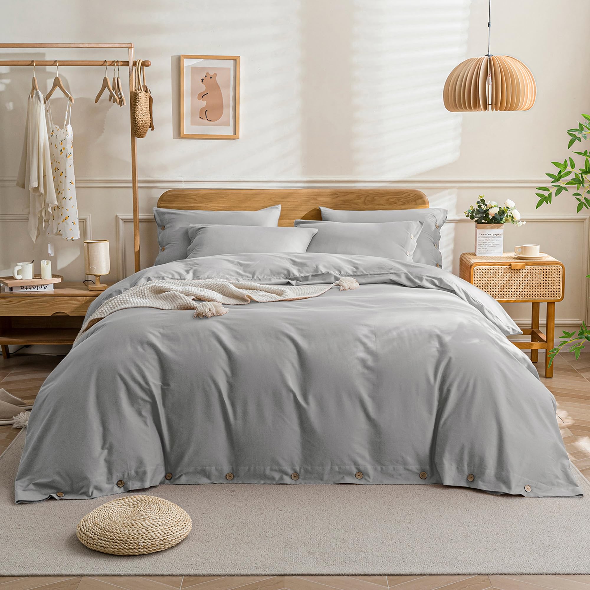 Jellymoni Bedding Duvet Cover Set - 100% Washed Cotton Linen Like Textured Comforter Cover California King, 3 Pieces Breathable
