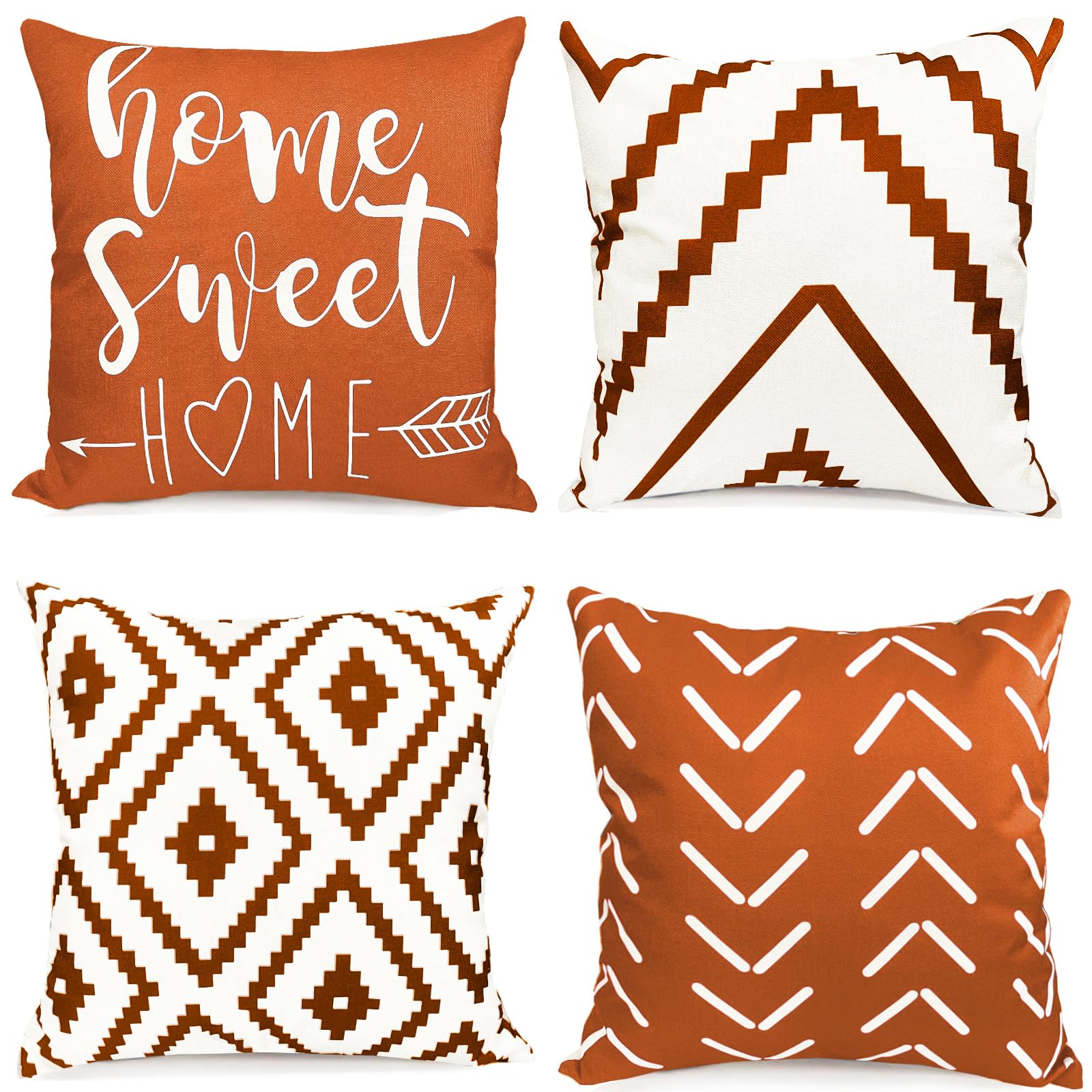 Decorative Throw Pillow Covers 18X18 Inch Orange Pillow Covers For Couch Sofa Living Room Bedroom Car,Farmhouse Outdoor Throw Pi