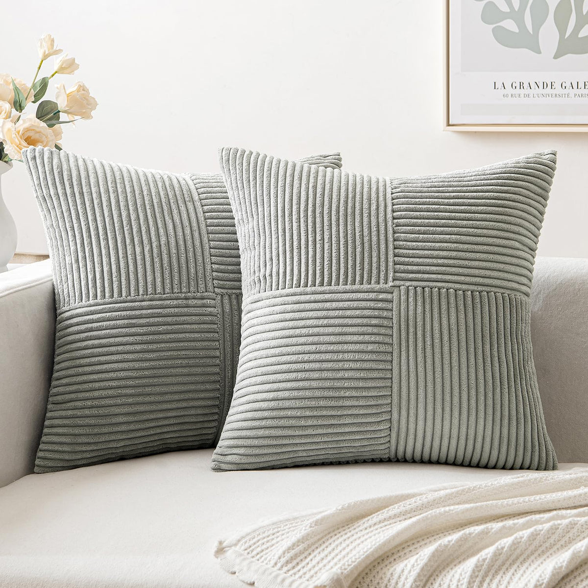 Miulee Silver Grey Corduroy Pillow Covers Pack Of 2 Boho Decorative Spliced Throw Pillow Covers Soft Solid Couch Pillowcases Cro