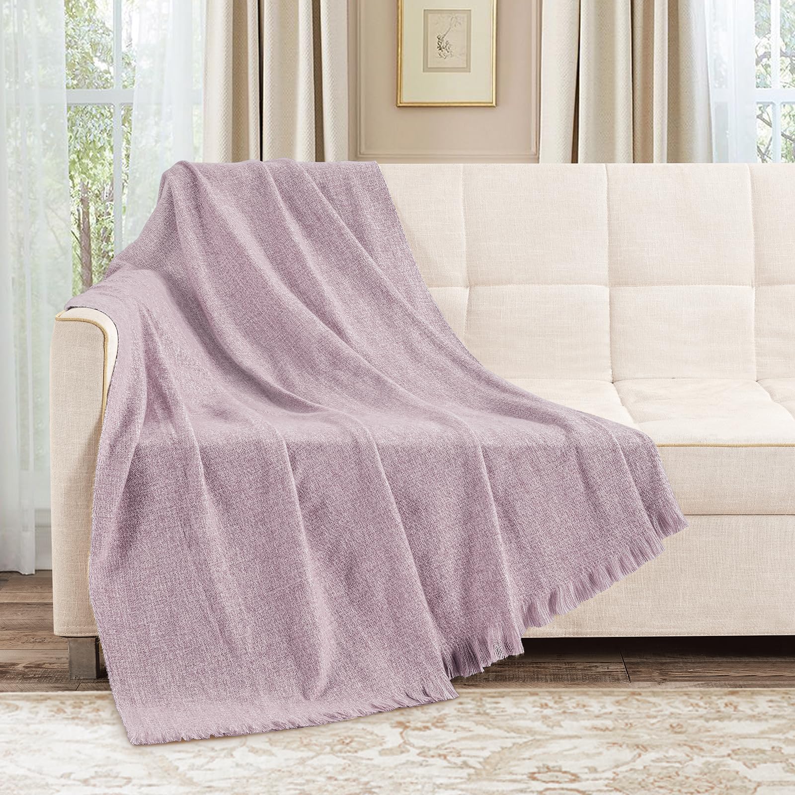 Bourina Faux Cashmere Fringe Throw Blanket Decorative Lightweight Throw Soft Cozy For Bed Or Sofa Outdoor Blanket, 50X70 Inches