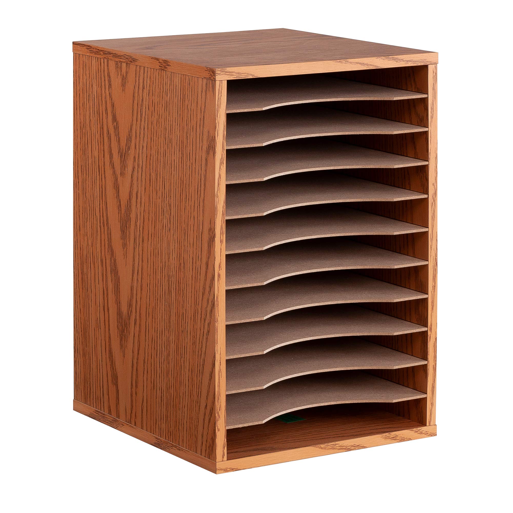 Safco Vertical Desktop Sorter, Wooden Paper Organizer For Home Office And Classroom, 11 Adjustable, Letter-Size Compartments, Me
