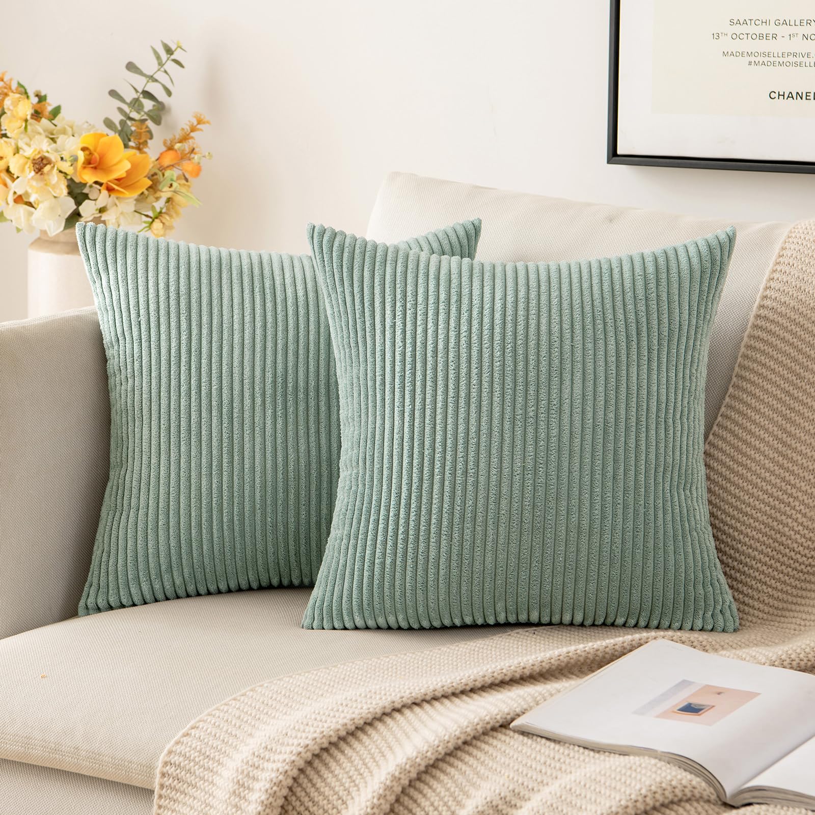 Miulee Pack Of 2 Corduroy Pillow Covers Super Soft Throw Pillow Covers Striped Pillowcases For Sofa Bedroom Couch 20 X 20 Inch G