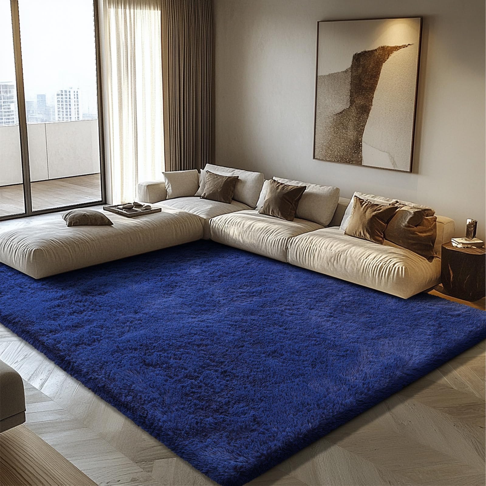 Shag Area Rug for Bedroom 4x6,Blue Fluffy Area Rugs for Living Room,Soft Fuzzy Rug Non-Shedding Indoor Plush Carpet for Kids Bed