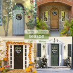 Interchangeable Wooden Seasonal Welcome Sign, Rustic Round Dogs Sign Front Door Wreaths For Home/Wall/Porch Decor, For Easter Sp