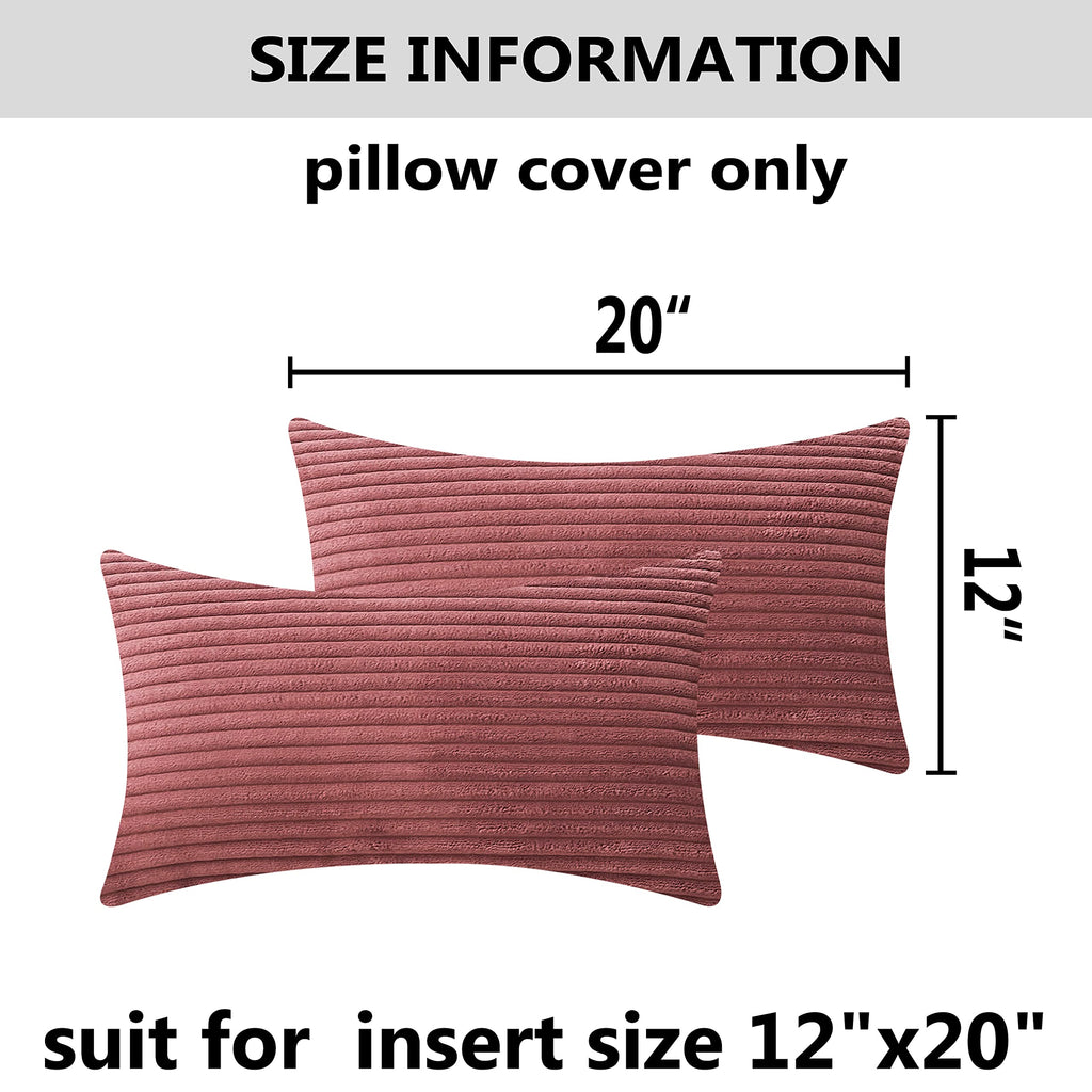 Home Brilliant Lumbar Pillow Set Of 2 Decorative Throw Pillows Striped Corduroy Cushion Covers For Lady Gift, 12 X 20 Inch, Dry
