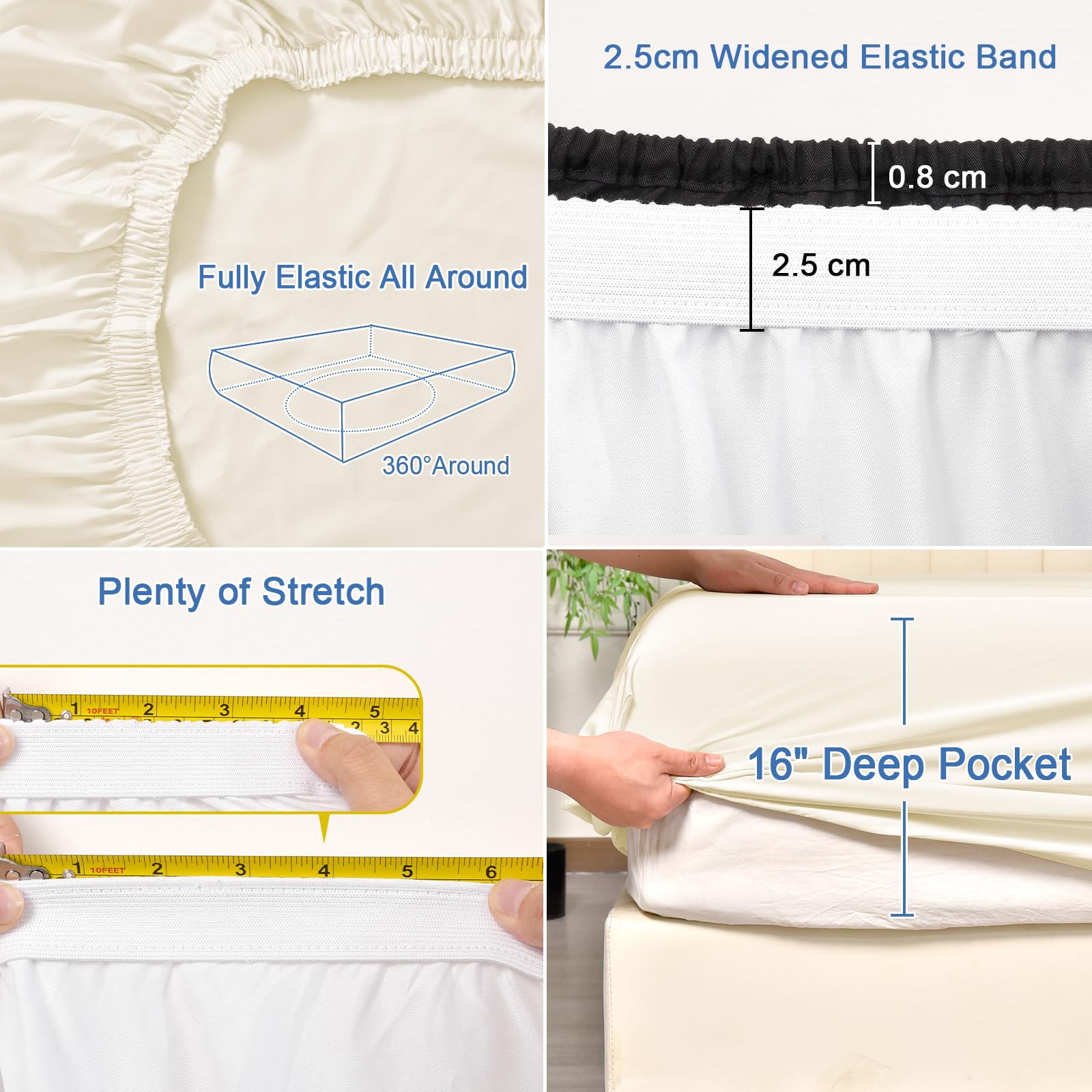 Phf 100% Rayon Derived From Bamboo Cooling Fitted Sheet Queen Size For Hot Sleeper,16'' Deep Pocket,2.5Cm Wider Strong Elastic B