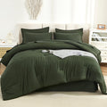 Litanika Dark Olive Green King Size Comforter Set - 7 Pieces Bed In A Bag King Beddding Comforter Sets, Plain Lightweight Bed Se