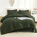Litanika Dark Olive Green King Size Comforter Set - 7 Pieces Bed In A Bag King Beddding Comforter Sets, Plain Lightweight Bed Se