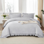 Litanika Light Grey King Size Comforter Set, 3 Pieces Ruffle Farmhouse Aesthetic Bedding Comforter Set, All Season Soft Lightwei