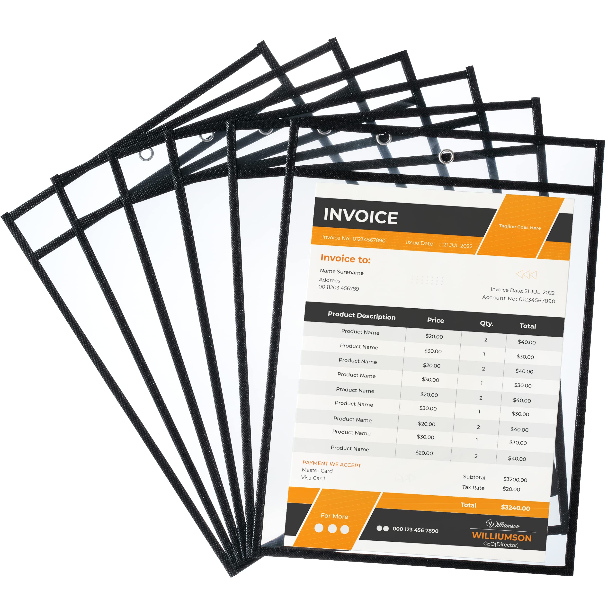 Mr. Pen- Dry Erase Pockets, 6 Pack, 10.2 X 14 Inches, Black, Reusable Plastic Sleeves For Paper, Clear Shop Ticket Holders, Dry