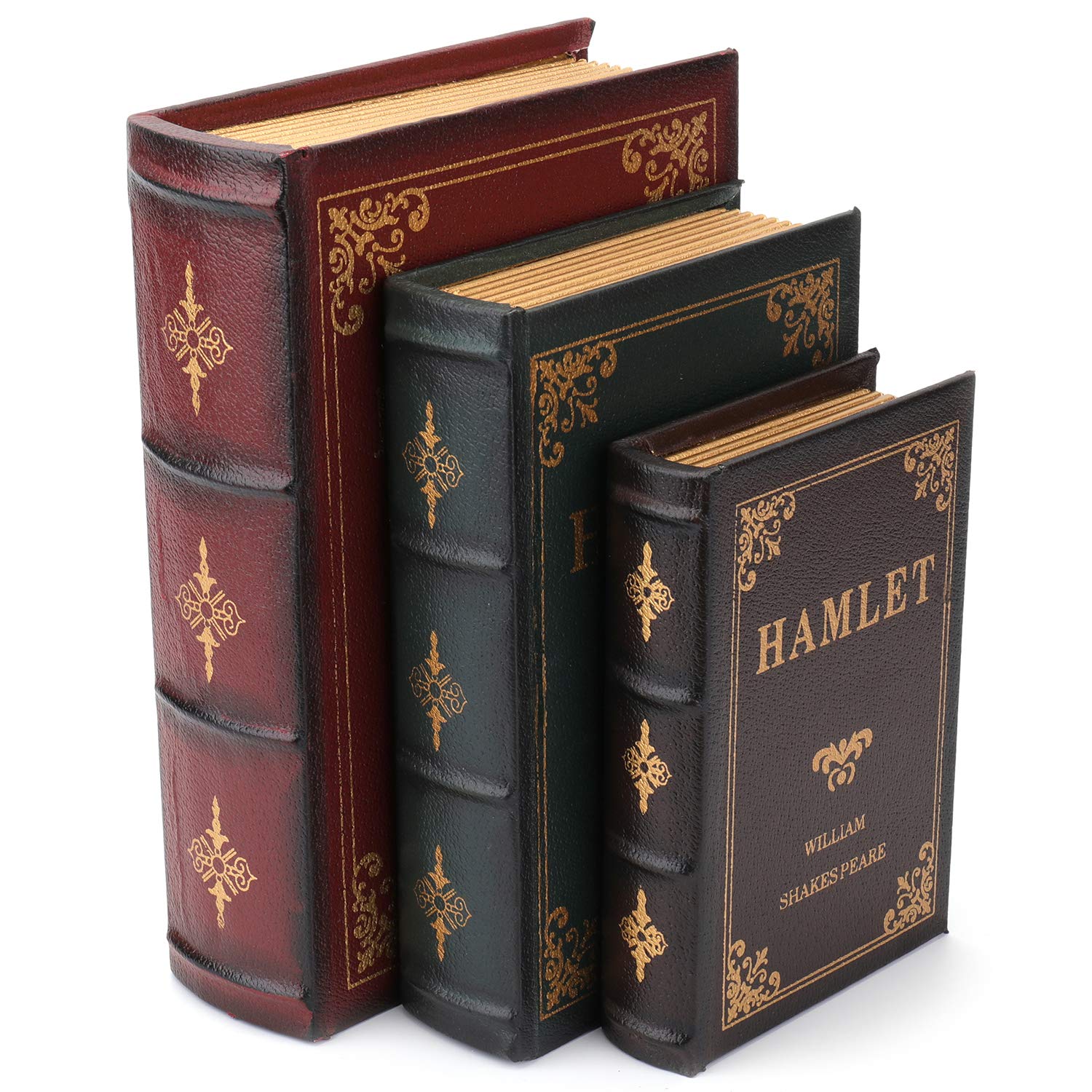 Tosnail 3 Pack Decorative Book Boxes Wooden Antique Book Decorations Vintage Book Storage Box