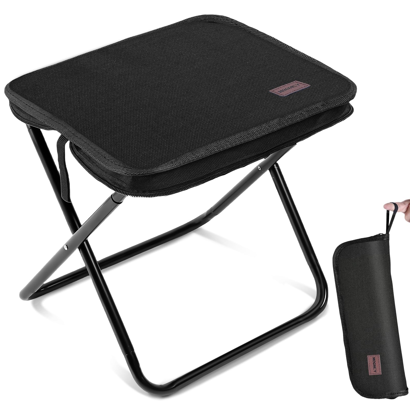 MOONCY Portable Stool, 13 Inch Small Folding Stool for Adults, Ultralight Black Camping Stools for Hiking and Fishing, Hold Up t