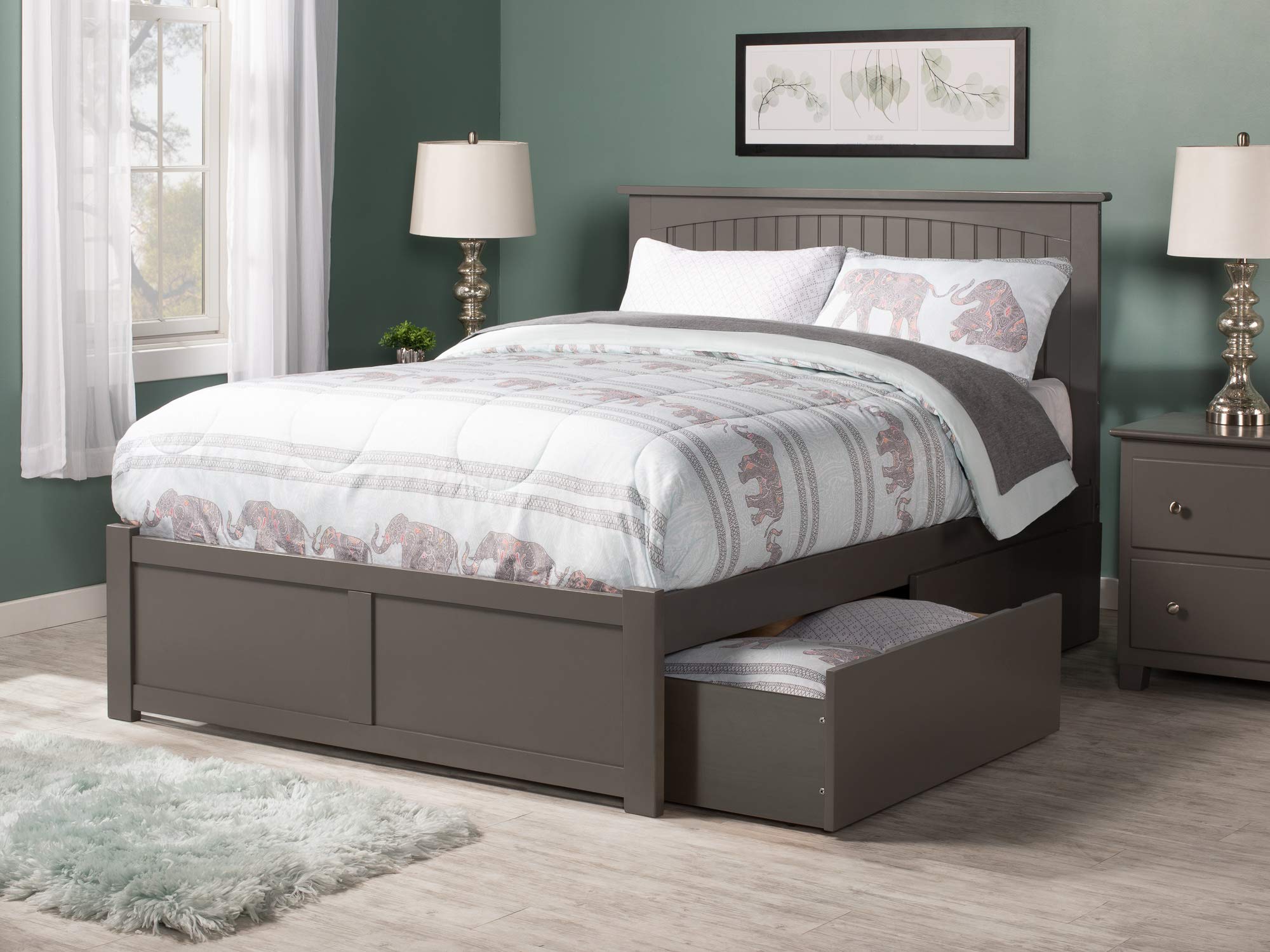 AFI Nantucket Full Size Platform Bed with Footboard and Storage in Grey