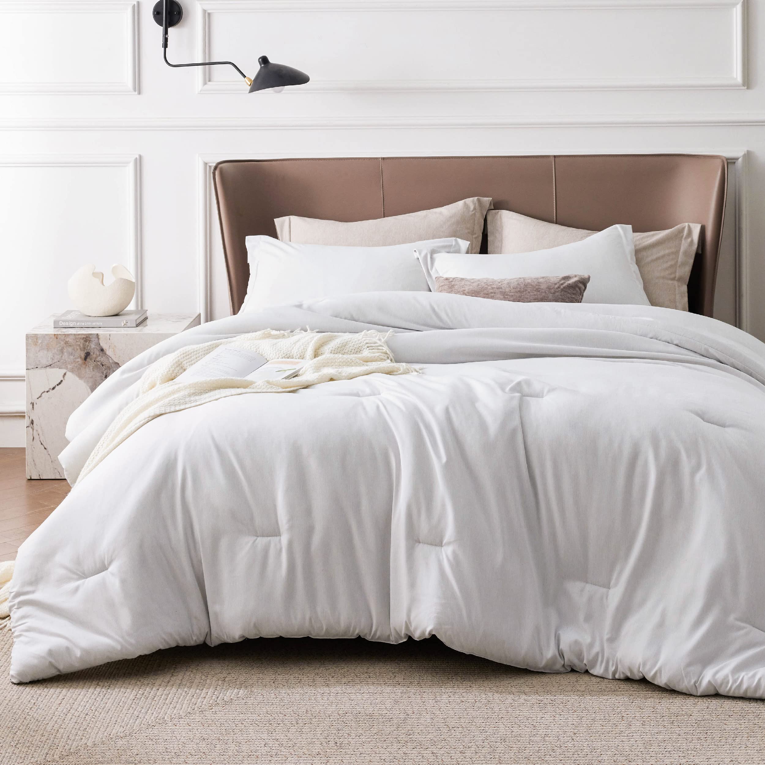 Bedsure Super King Comforter Set - Grayish White Super King Size Comforter Set, Soft Bedding For All Seasons, Cationic Dyed Bedd