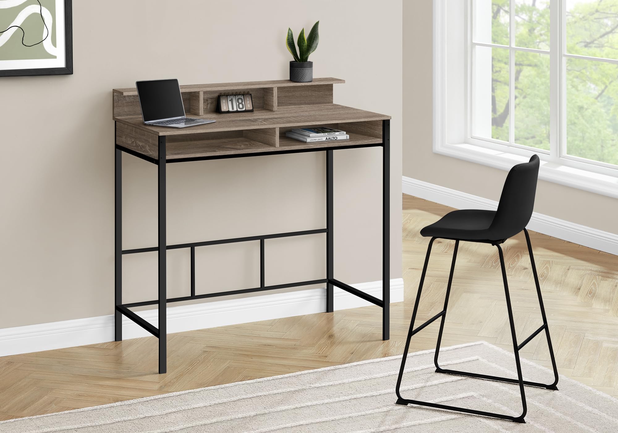 Monarch Specialties I 7702 Computer Desk, Home Office, Standing, Storage Shelves, 48' L, Work, Laptop, Metal, Laminate, Brown, Black, Contemporary, Modern