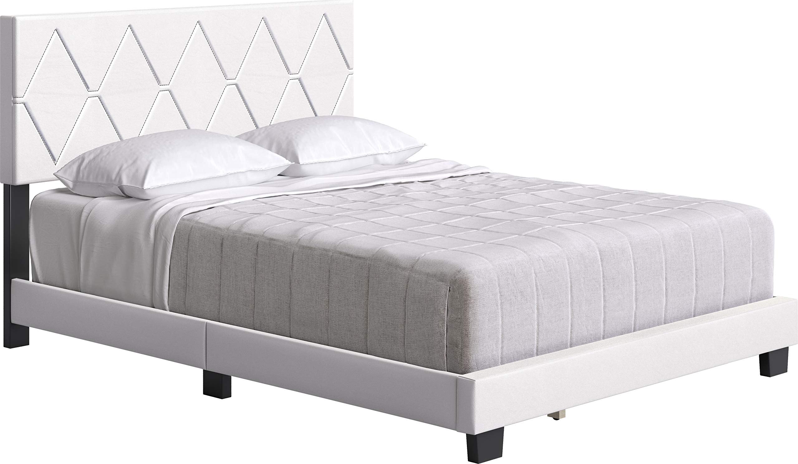 Boyd Sleep Charlat Upholstered Platform Bed with Headboard and Durable Mattress Foundation with Strong 4 Wood Slat Supports, Box Spring Required: Full, White